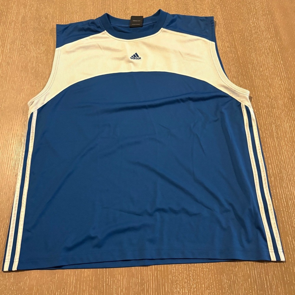 Adidas Climacool Men L Blue Sleeveless Athletic Shirt Basketball Jersey Tank EUC
